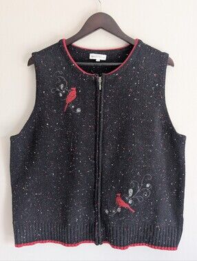 Northern Reflections Black & Red Knit Zip Front Vest w Embroidered Caedinals XXL